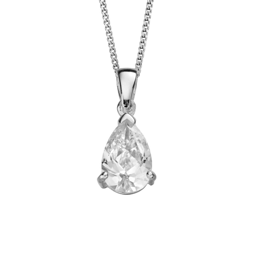 Silver And Cubic Zirconia Teardrop Pendant