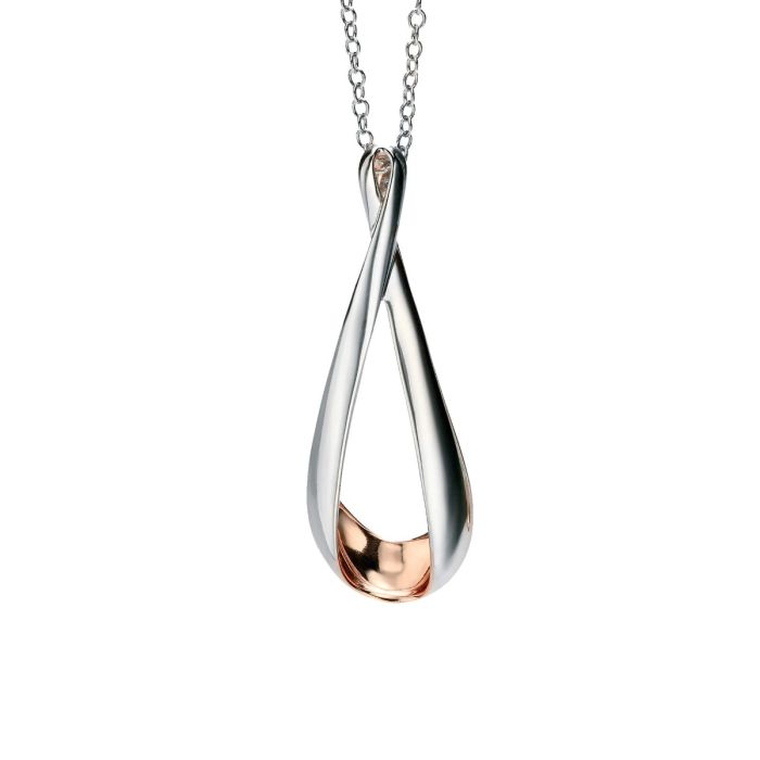 Fiorelli Silver drop twisted pendant with rose gold detail