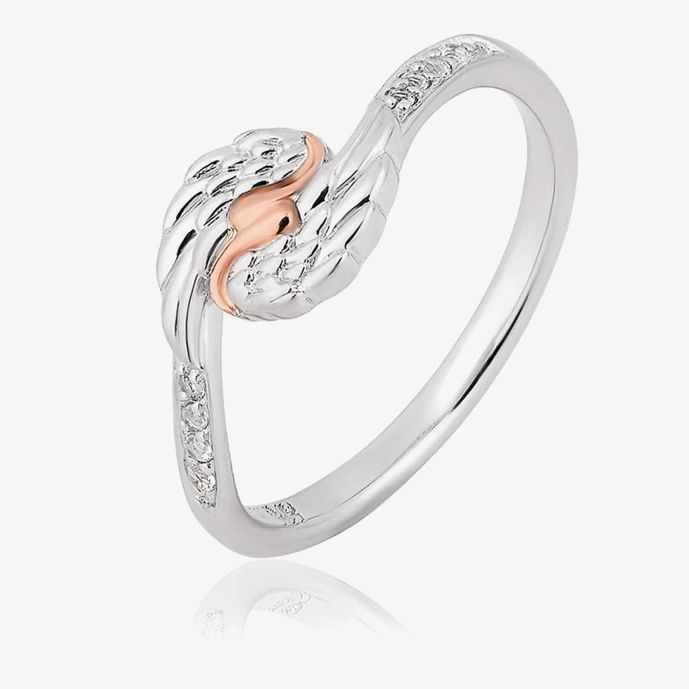 Clougau real silver, white topaz and rose gold detail ring