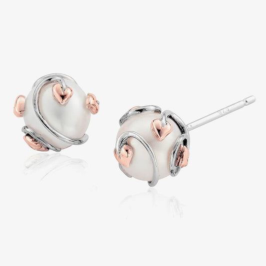 Clogau real silver tree of life caged pearl with rose gold detail stud earring