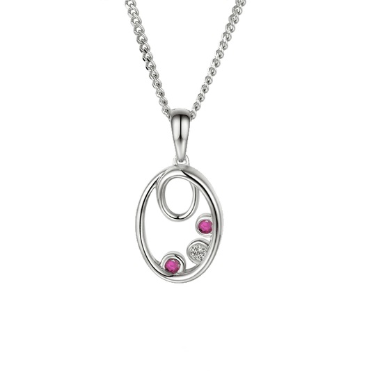 Silver, ruby and cubic zirconia oval pendant