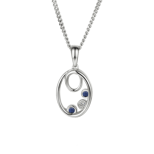 Silver, sapphire and cubic zirconia oval pendant