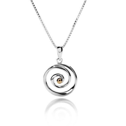 Silver and gold plated detail open cut spiral pendant