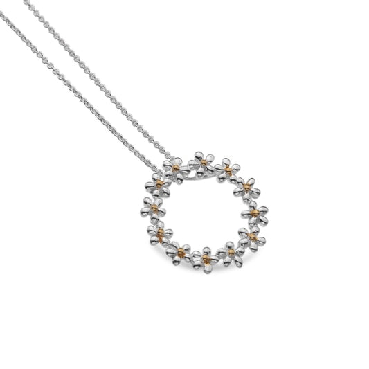 silver and gold plated detail daisy circle pendant