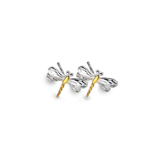 silver and gold plated detail dragonfly stud earrings