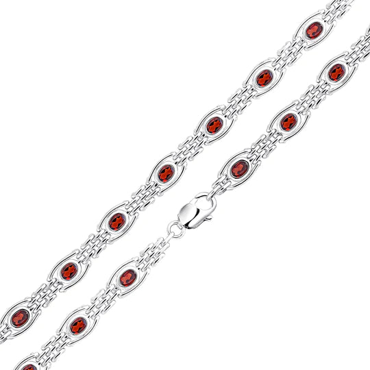 silver and garnet stone set gate bracelet