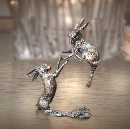 "Miniature Boxing Hares" Bronze