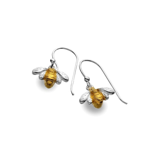 silver and gold plated detail bee shaped drop earrings