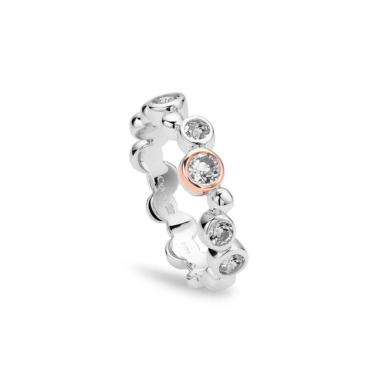 Clogau real silver, white topaz with rose gold detail celebration ring