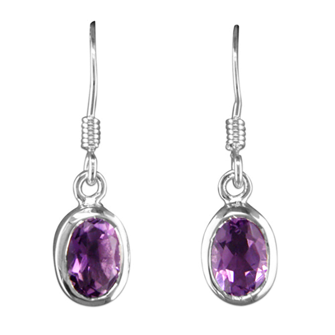 Silver and Amethyst faceted oval drop earrings