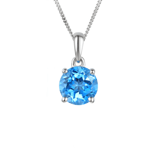 Silver and blue topaz single stone pendant