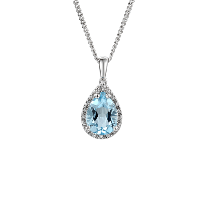 Silver, Blue topaz & Cubic Zirconia pendant and chain