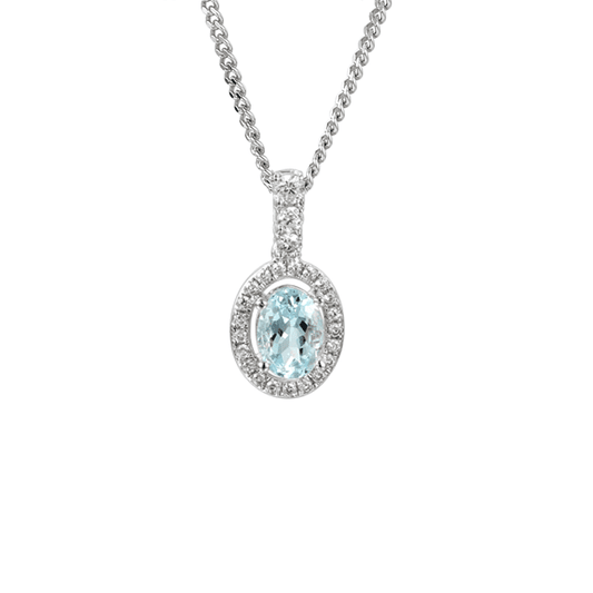 Silver aqua marine and cubic zirconia pendant