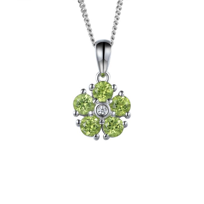 Silver, peridot and cubic zirconia flower pendant