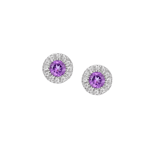 silver, amethyst and cubic zirconia round cluster stud earrings