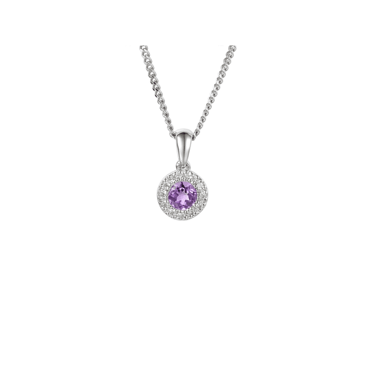 silver amethyst and cubic zirconia round pendant