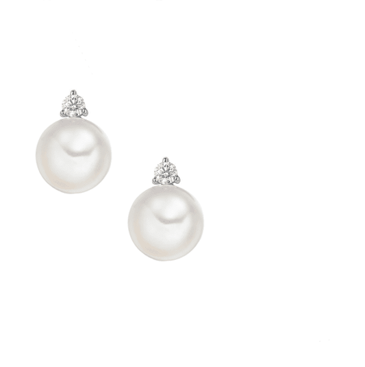 Silver and Freshwater Pearl Stud earring with Cubic Zirconia