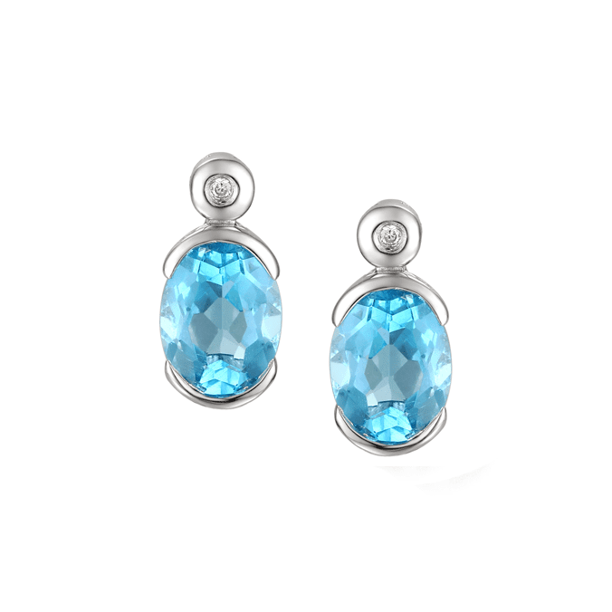 Silver and Blue Topaz oval stud earrings with Cubic Zirconia