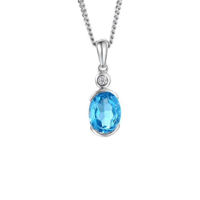 Silver, blue topaz and cubic zirconia pendant