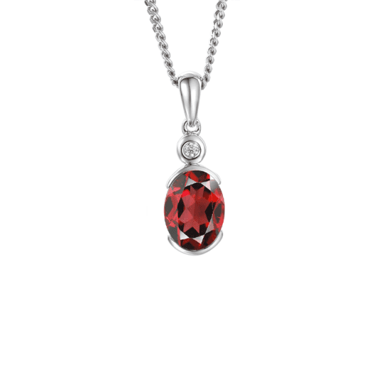 Silver and Garnet oval pendant with Cubic Zirconia