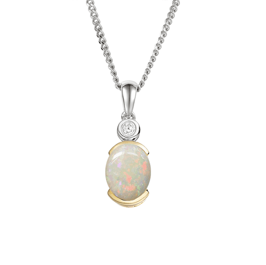 Silver Opalique and Cubic Zirconia with yellow gold detail pendant