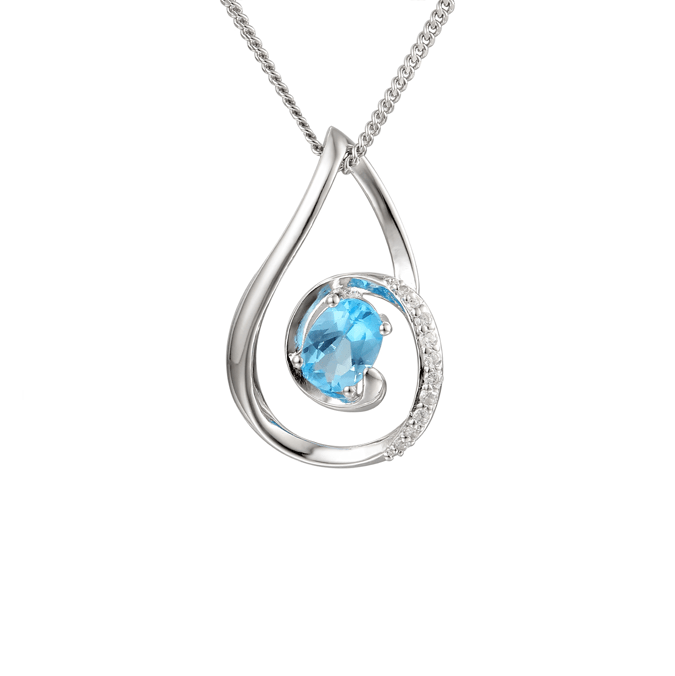 Silver, Blue Topaz and Cubic Zirconia pendant on a silver chain