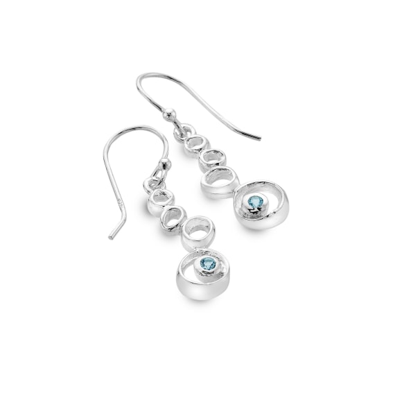 silver and blue topaz cascading pebble drop earrings