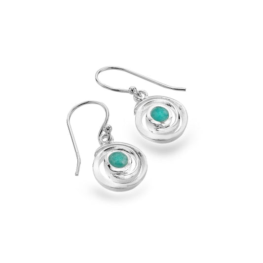 silver and amazonite spiral drop earrings