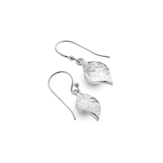 silver hammered twist marquise drop earrings