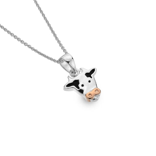 silver and rose gold plated detail cow pendant