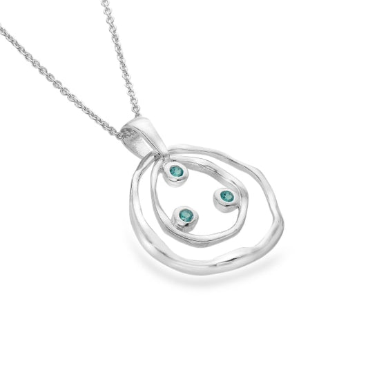 silver and blue topaz textured double loop pendant