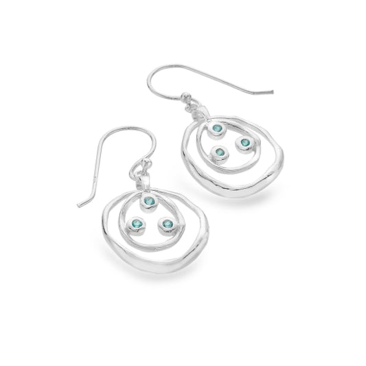 silver and blue topaz double loop drop earrings