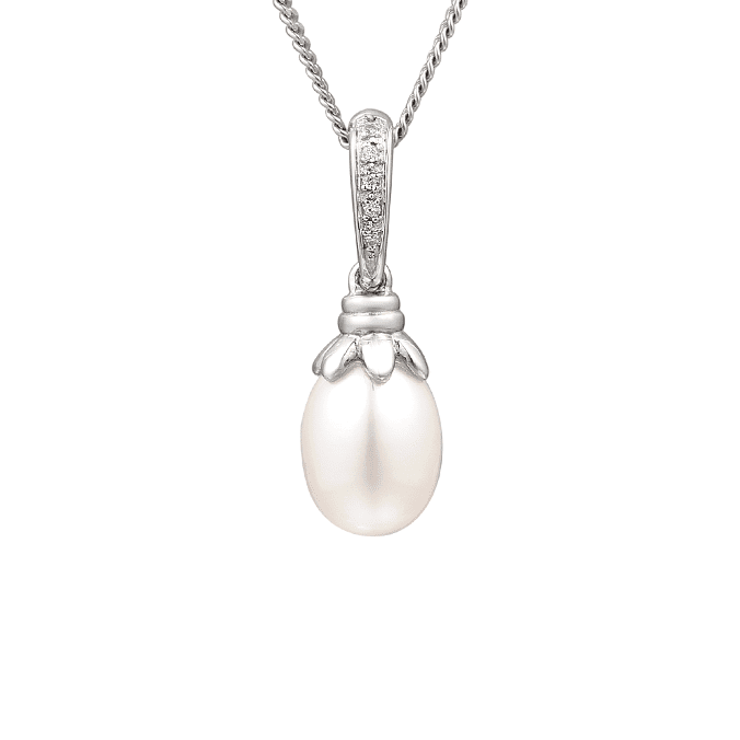 Silver, freshwater pearl and cubic zirconia drop pendant