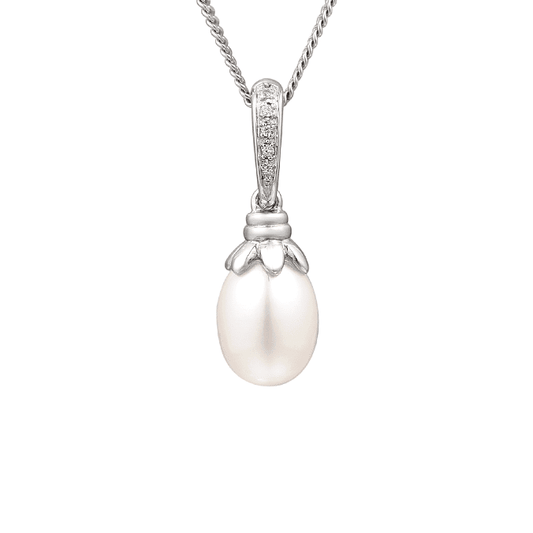 Silver, freshwater pearl and cubic zirconia drop pendant