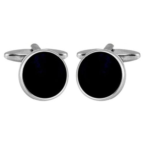 rhodium plate and Black Onyx Round cufflinks