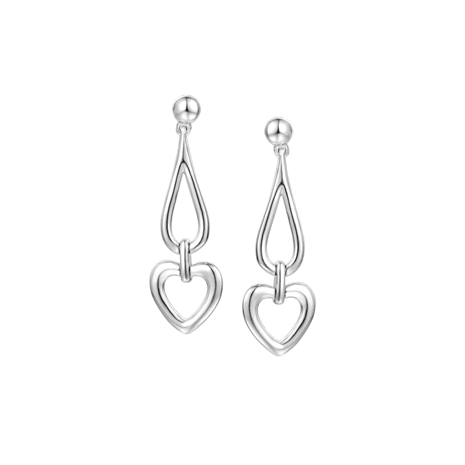 Silver heart drop earrings