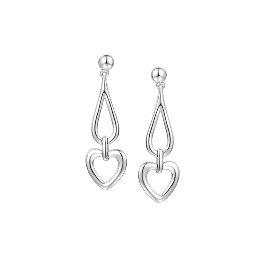 Silver heart drop earrings