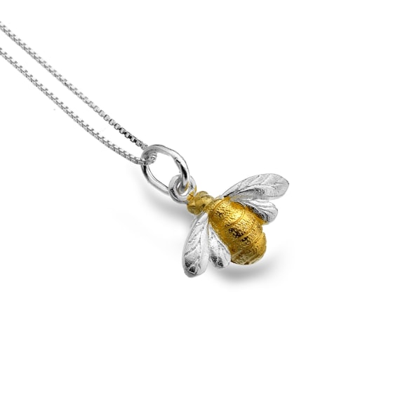 silver and gold plated detail bee pendant