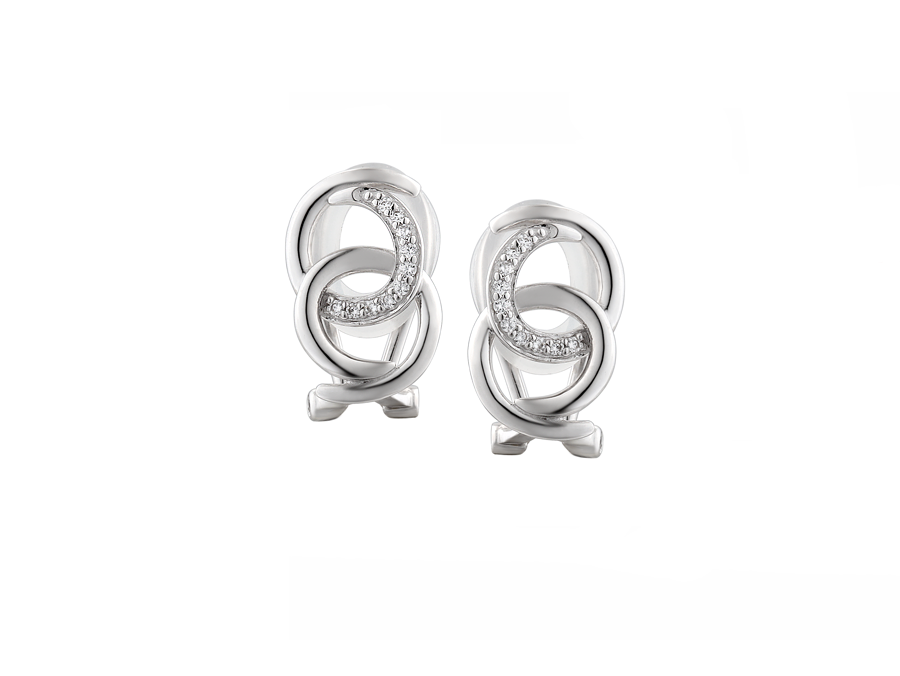 Silver and cubic zirconia double circle clip on earrings