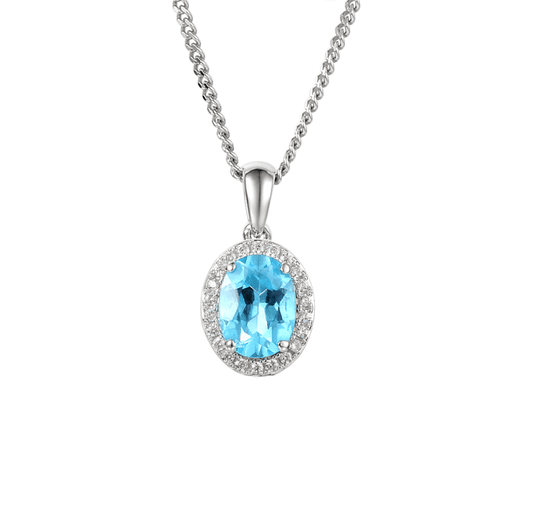 Silver, blue topaz and cubic zirconia pendant