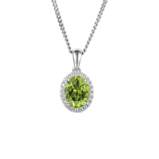 Silver, peridot and cubic zirconia cluster pendant