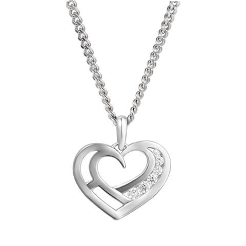 Silver and Cubic Zirconia heart pendant on a silver chain