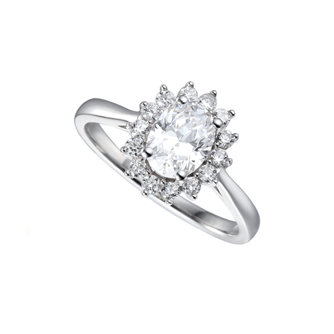 Silver and cubic zirconia oval cluster ring