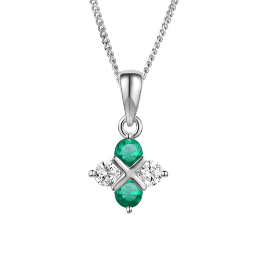 Silver, emerald and cubic zirconia star necklace