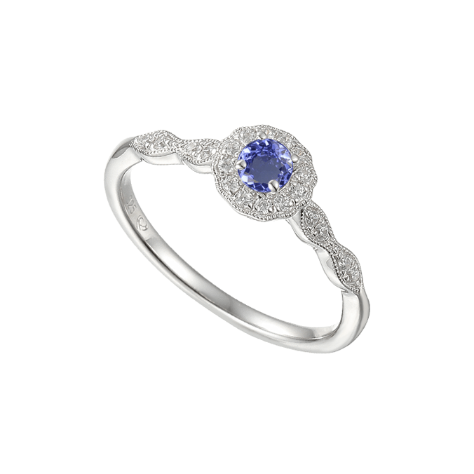 Silver, Tanzanite and cubic zirconia cluster ring