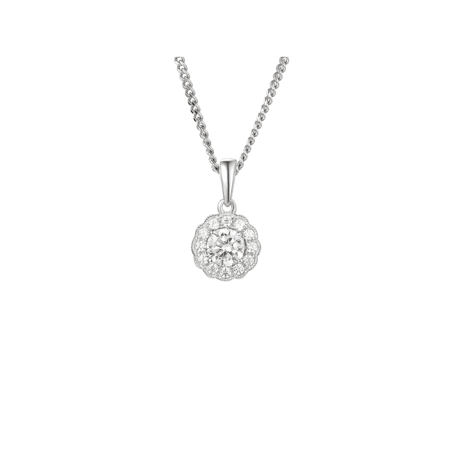 silver and cubic zirconia round cluster pendant