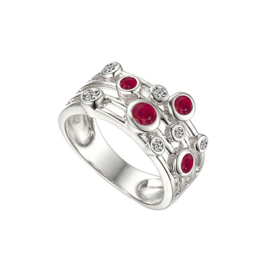 Silver, ruby and cubic zirconia bubble style ring