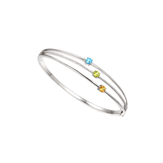 Silver, Blue Topaz, Peridot, Citrine and Cubic Zirconia bangle