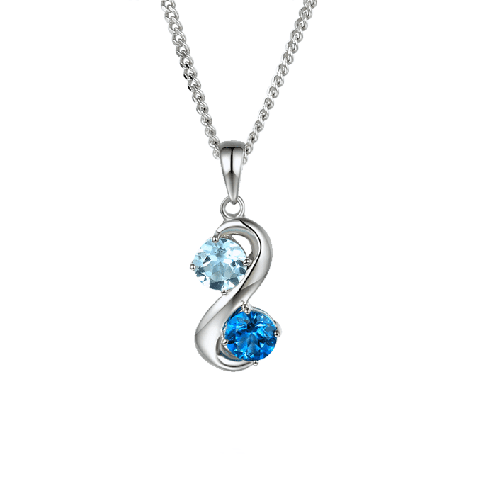 silver, blue topaz and london blue topaz swirl pendant