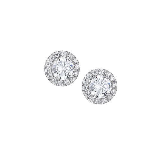 silver and cubic zirconia round halo cluster stud earrings